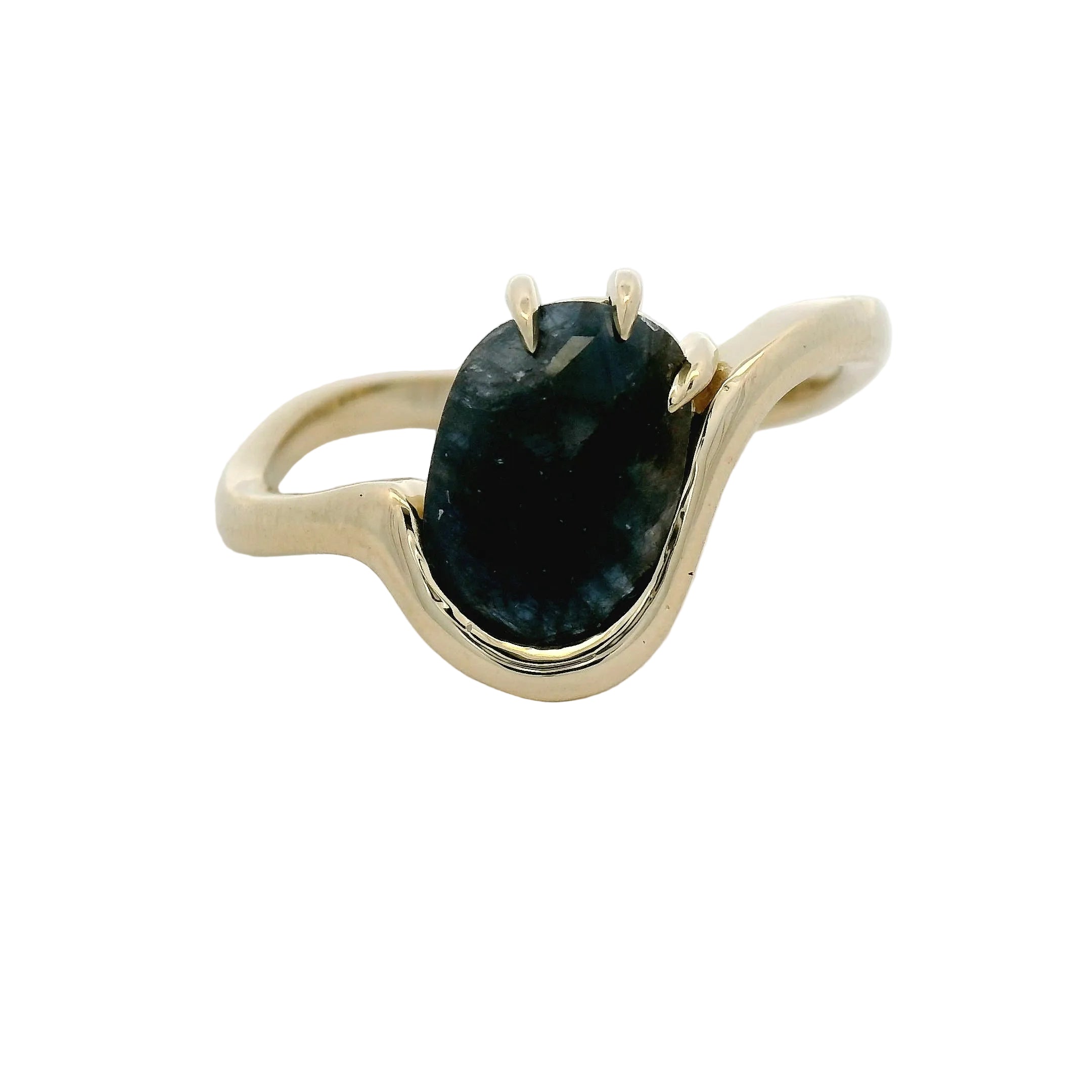 Yellow Gold Asymmetrical Forest Green Sapphire Rose Cut Ring