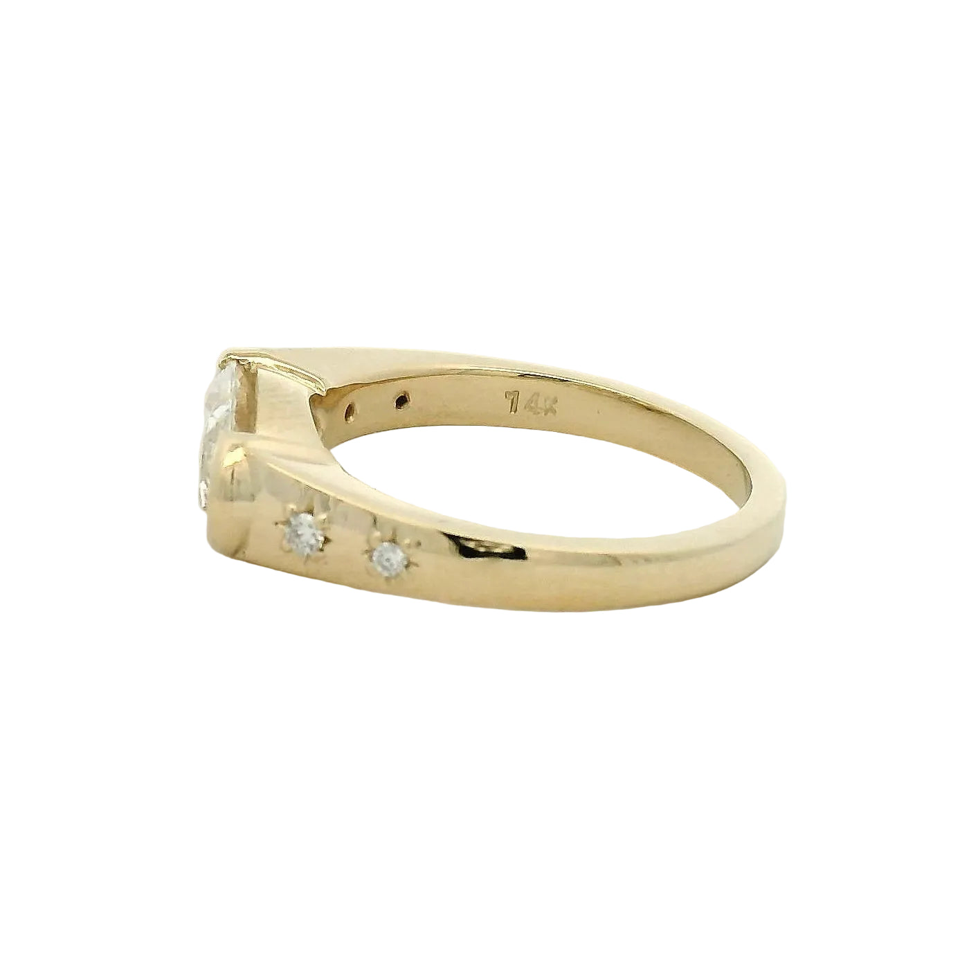 Yellow Gold East-West Diamond Ring with Star Accents