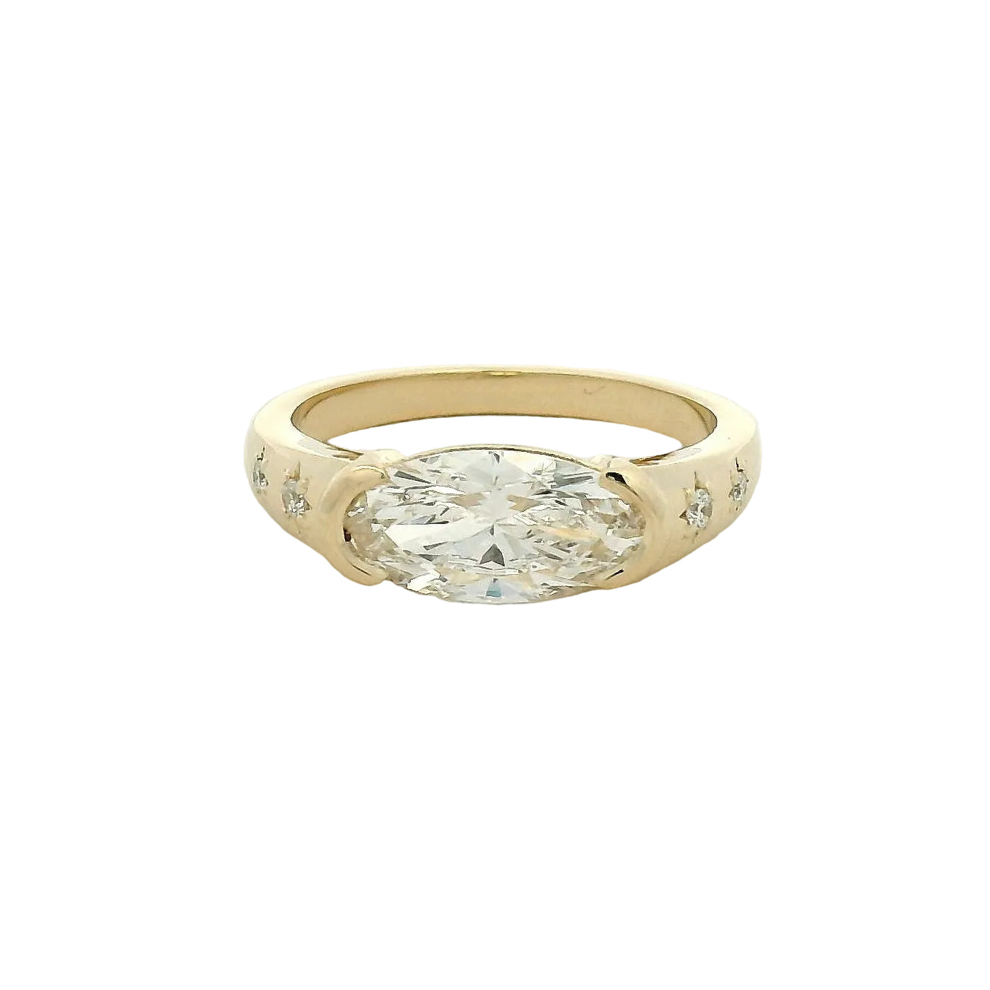 Yellow Gold East-West Diamond Ring with Star Accents