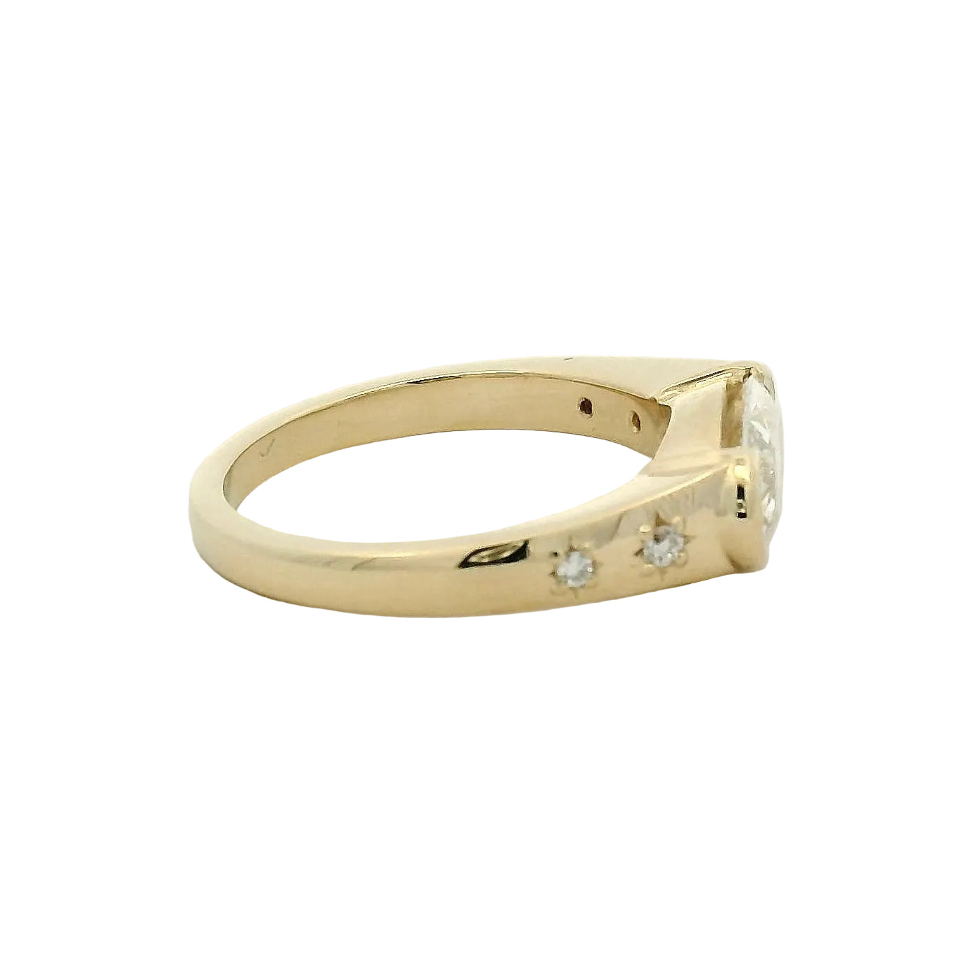 Yellow Gold East-West Diamond Ring with Star Accents