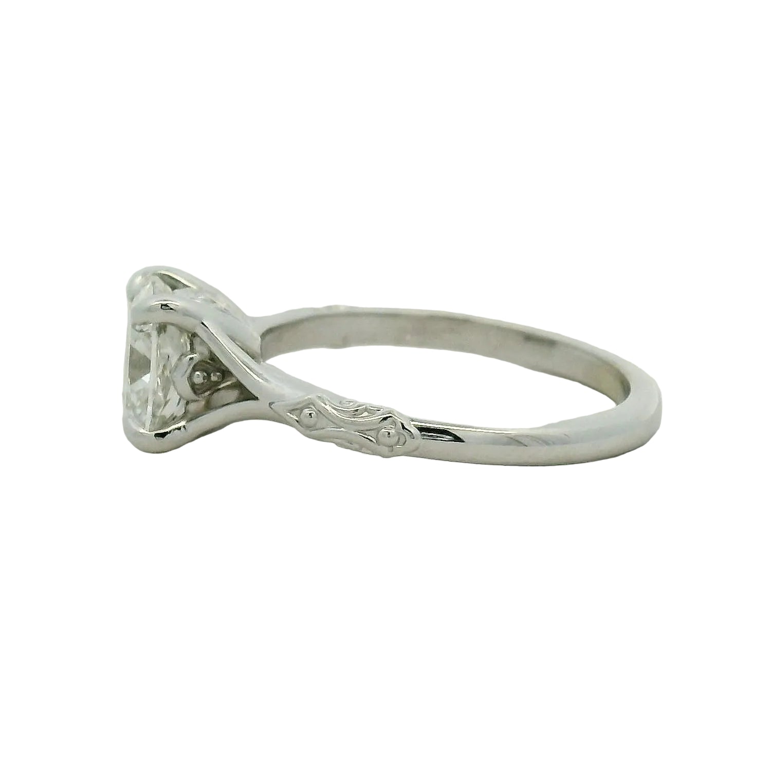 Cushion Cut Diamond Split Shank Solitaire Ring, White Gold