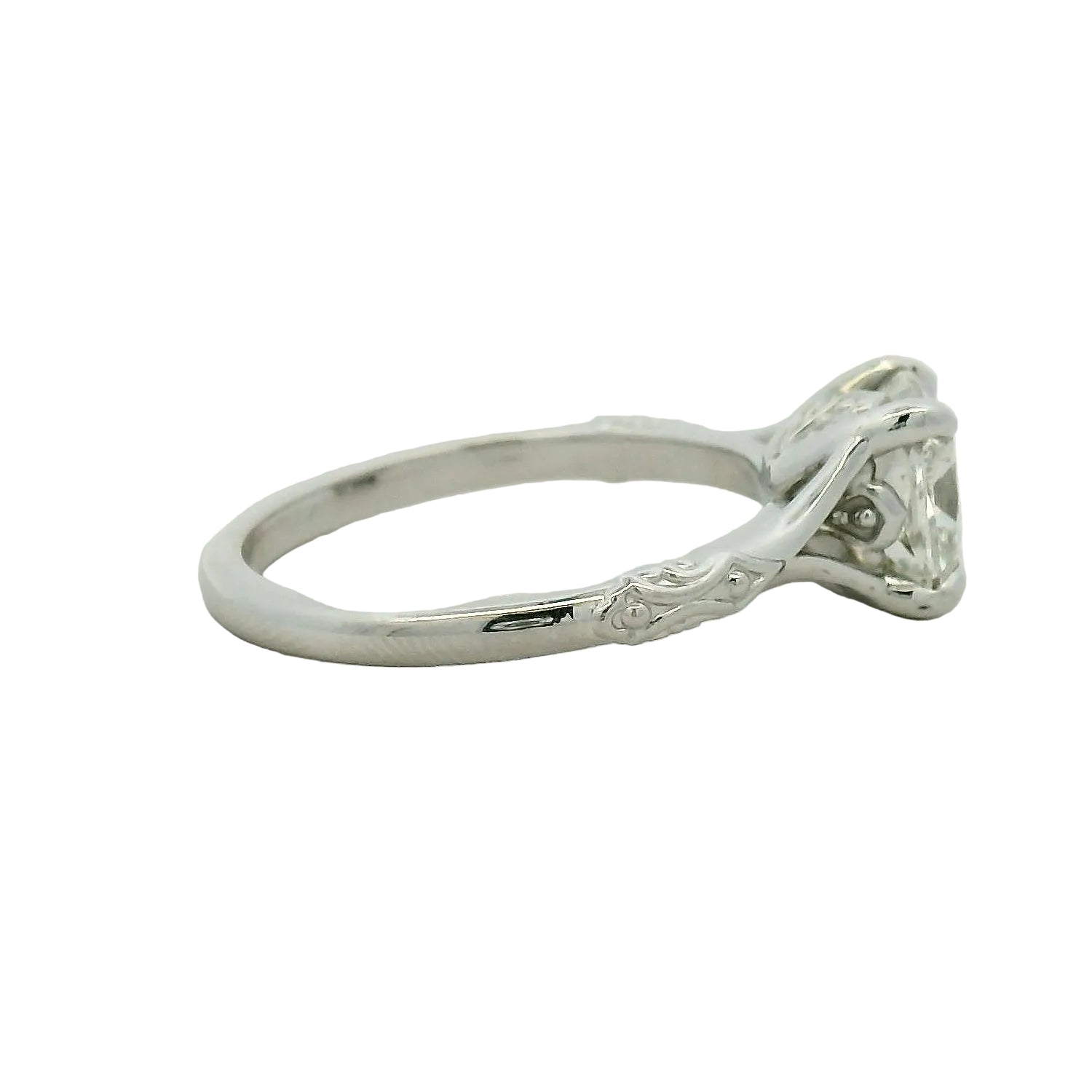 Cushion Cut Diamond Split Shank Solitaire Ring, White Gold