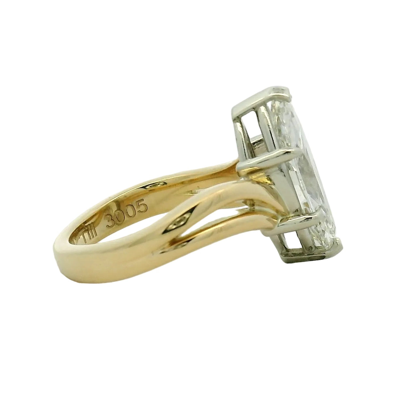 Marquise Diamond Split Shank Solitaire Ring in Yellow Gold