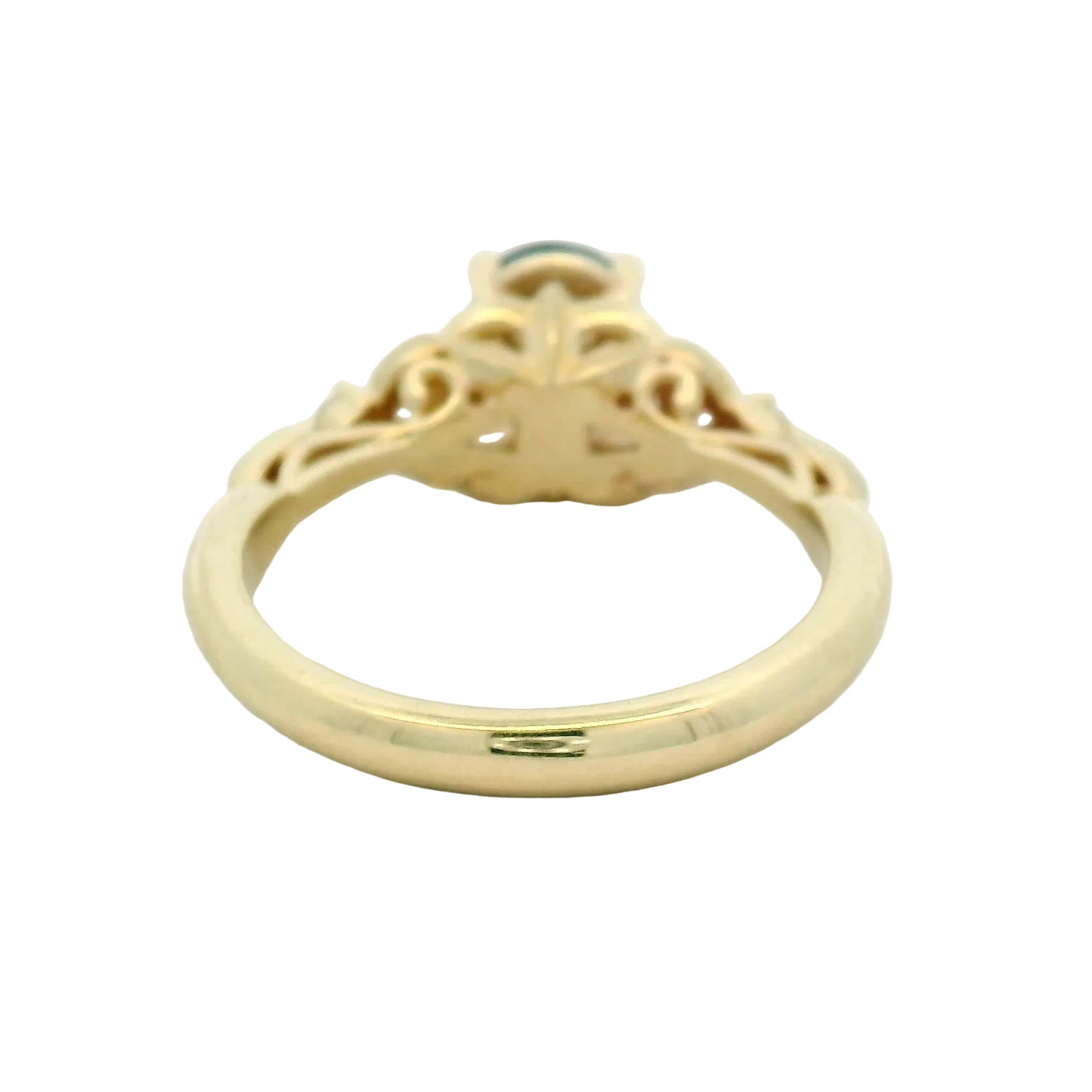 Oval Green Tourmaline Leaf Motif Ring in Yellow Gold
