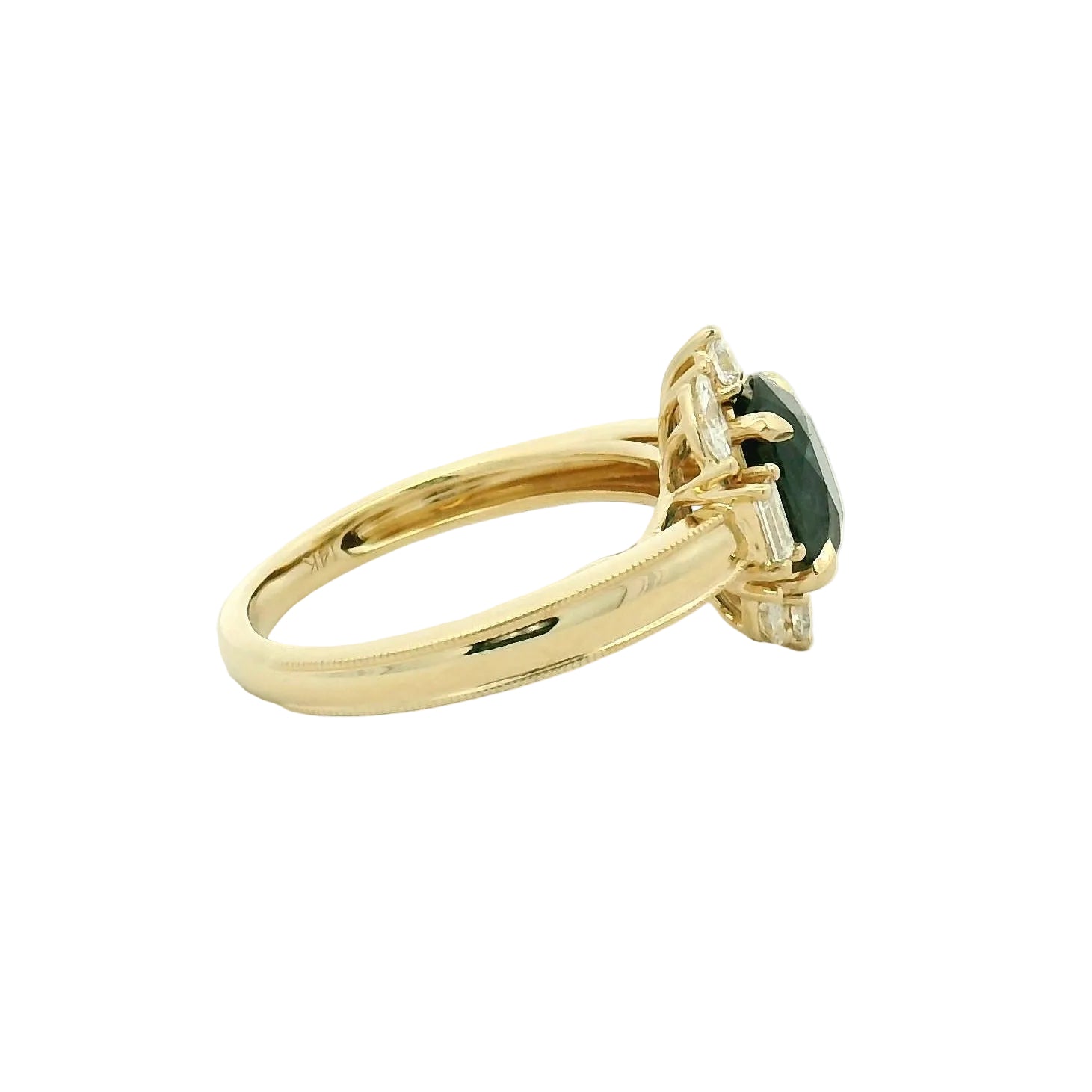 Yellow Gold Forest Green Sapphire Halo Cocktail Ring