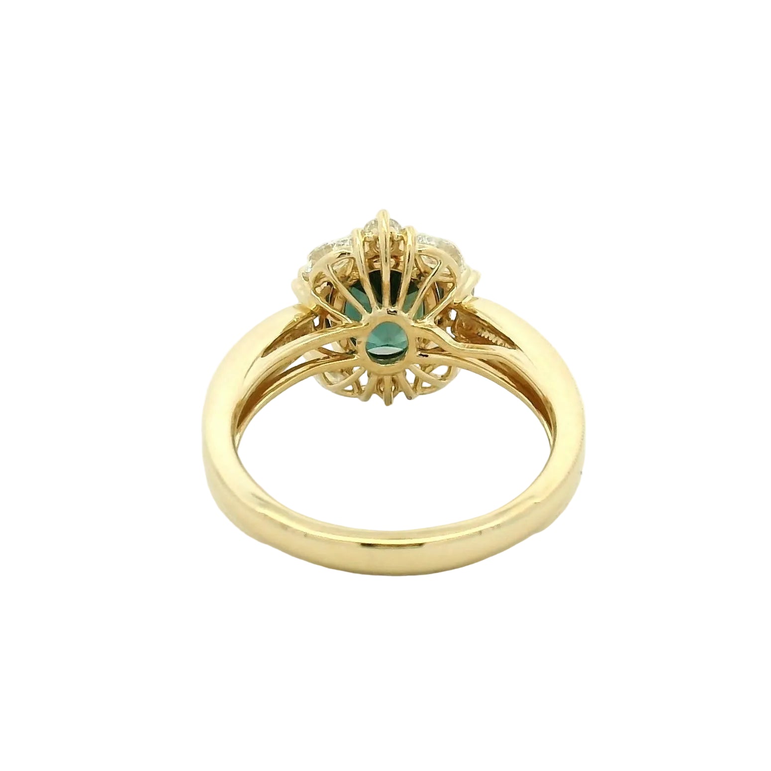 Yellow Gold Forest Green Sapphire Halo Cocktail Ring