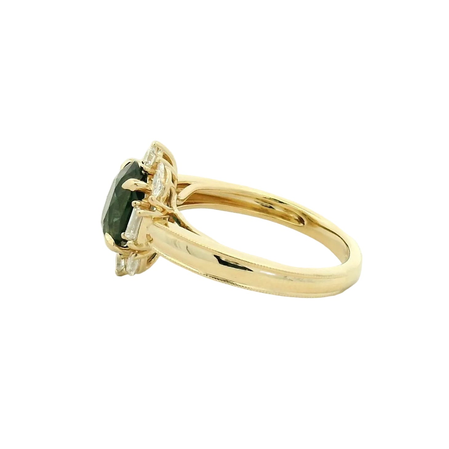 Yellow Gold Forest Green Sapphire Halo Cocktail Ring