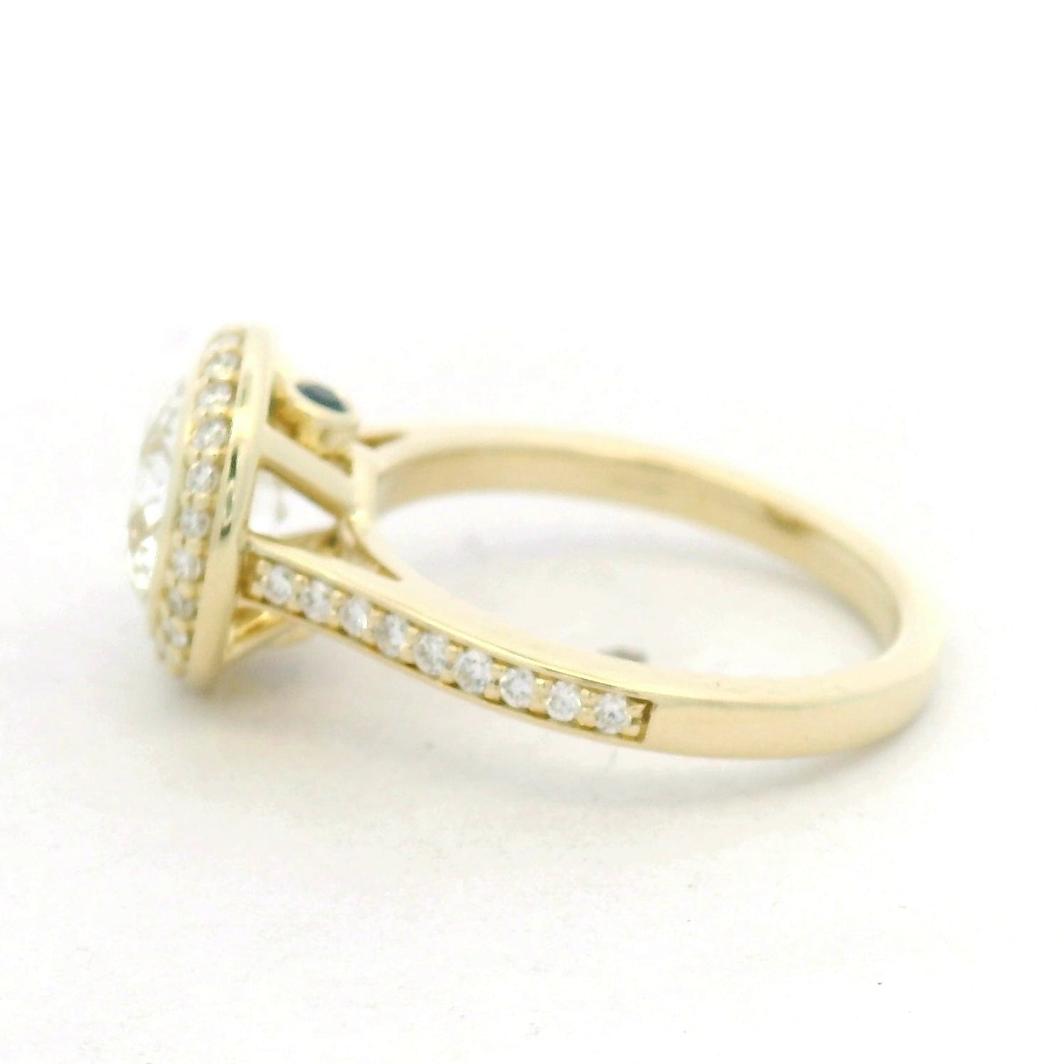Yellow Gold Diamond Bezel-Set Halo Solitaire Ring