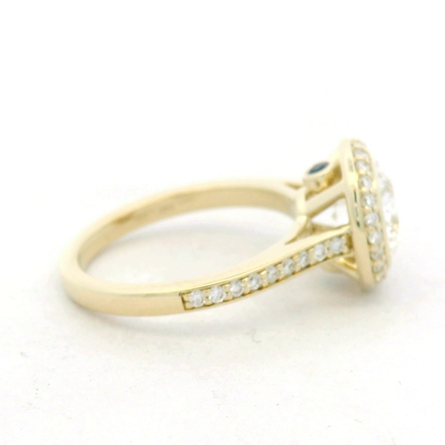 Yellow Gold Diamond Bezel-Set Halo Solitaire Ring