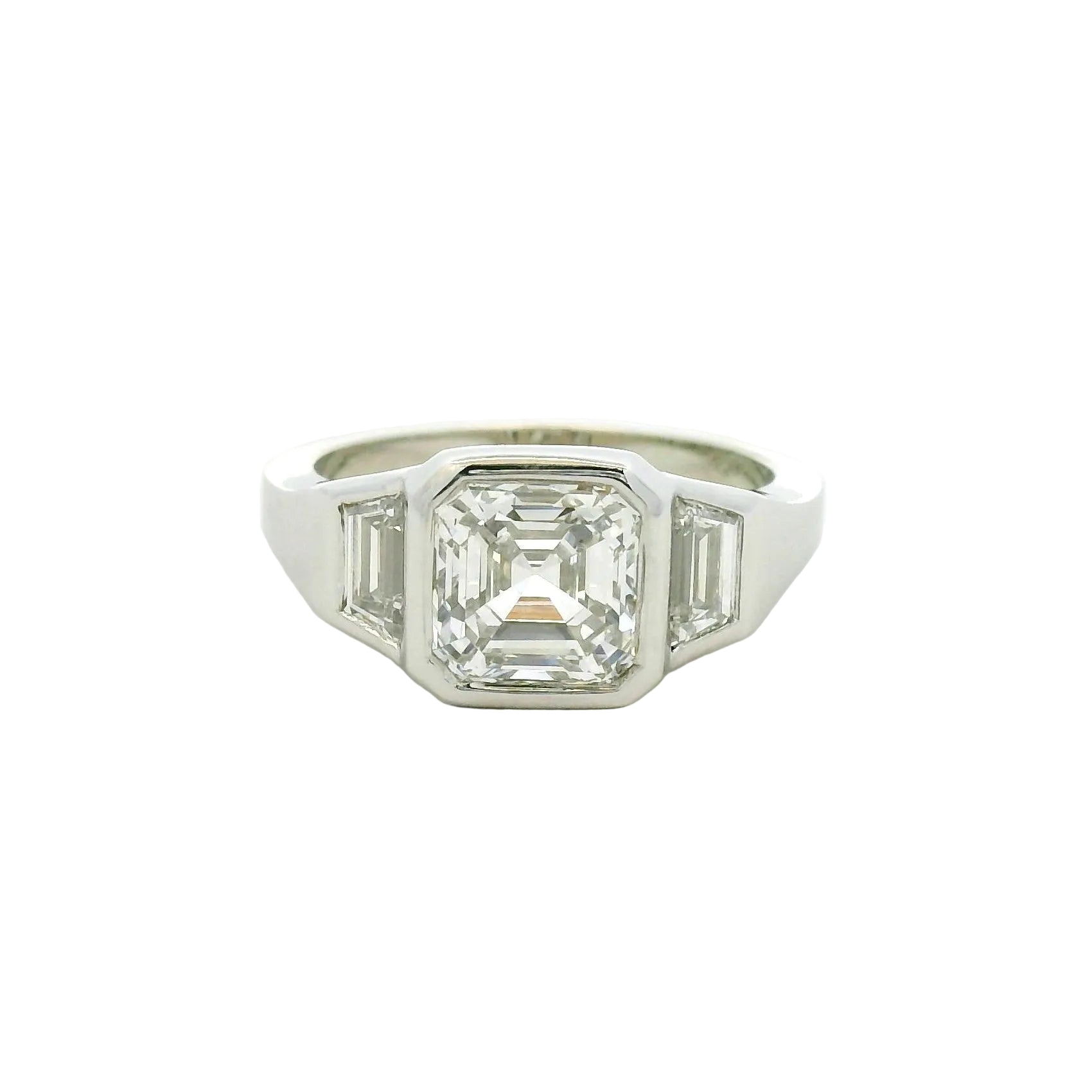 White Gold Diamond Multistone Ring with Step-Cut Accents