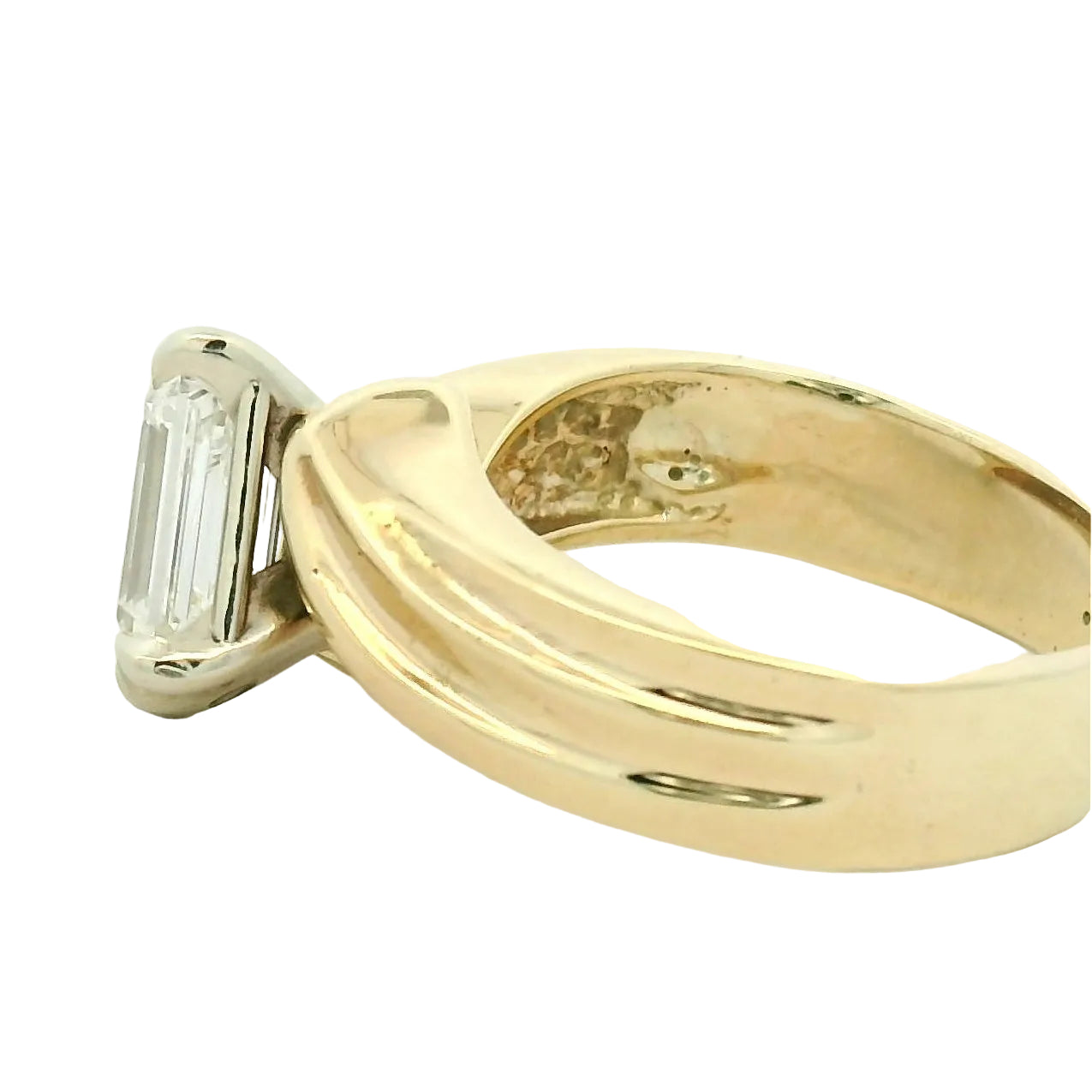 Emerald-Cut Diamond Bypass Solitaire Ring in Yellow Gold