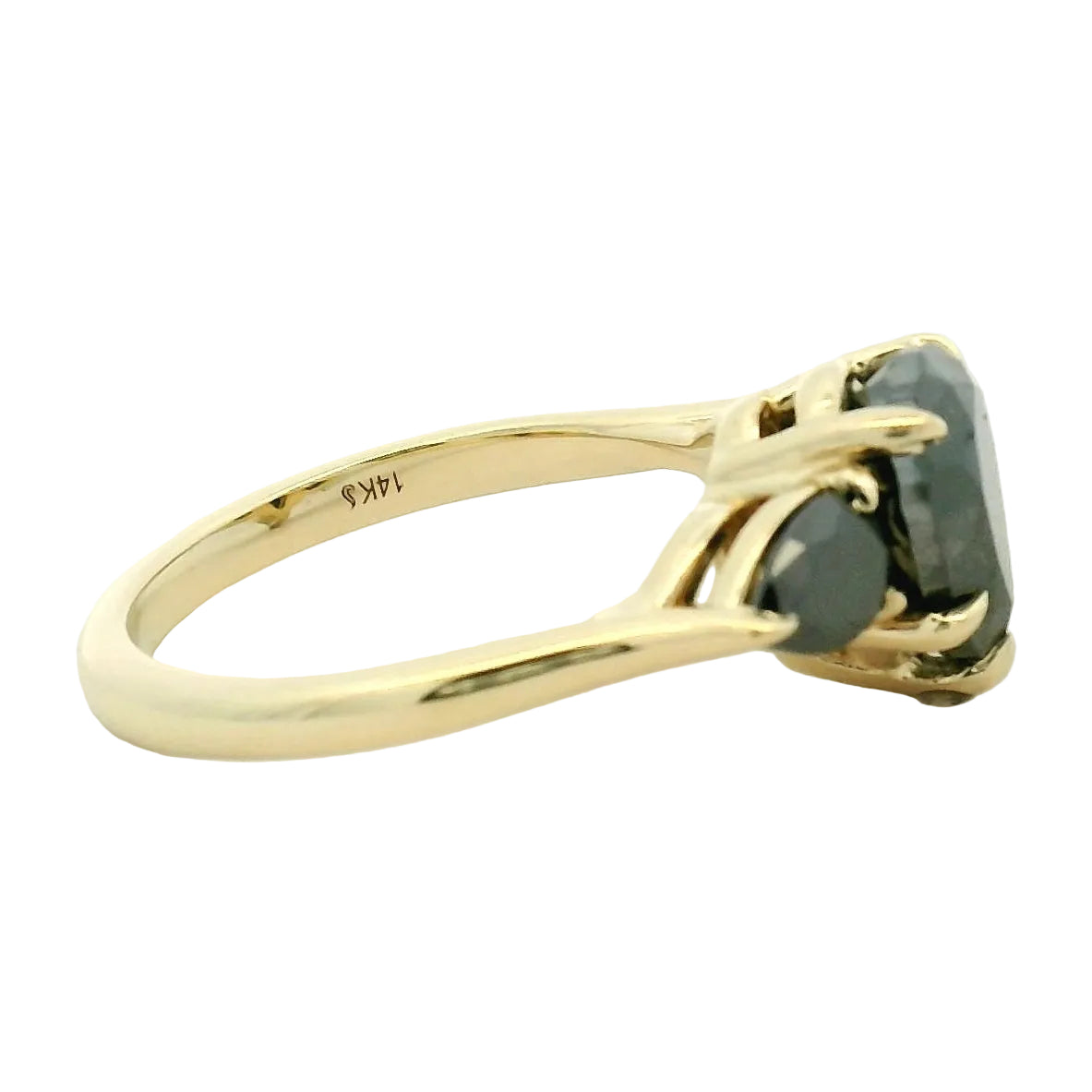 Fancy Black Diamond Three-Stone Ring in Yellow Gold