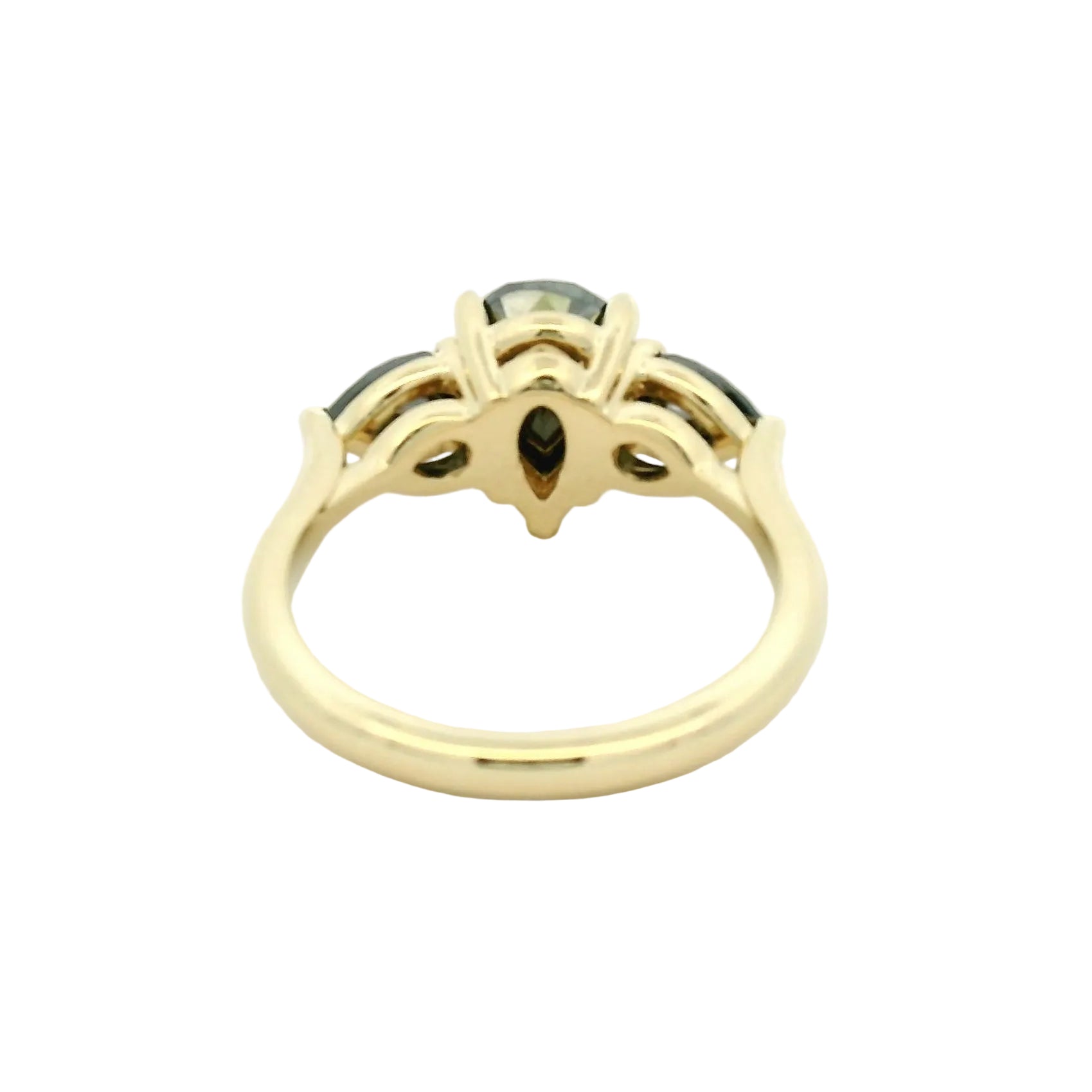 Fancy Black Diamond Three-Stone Ring in Yellow Gold