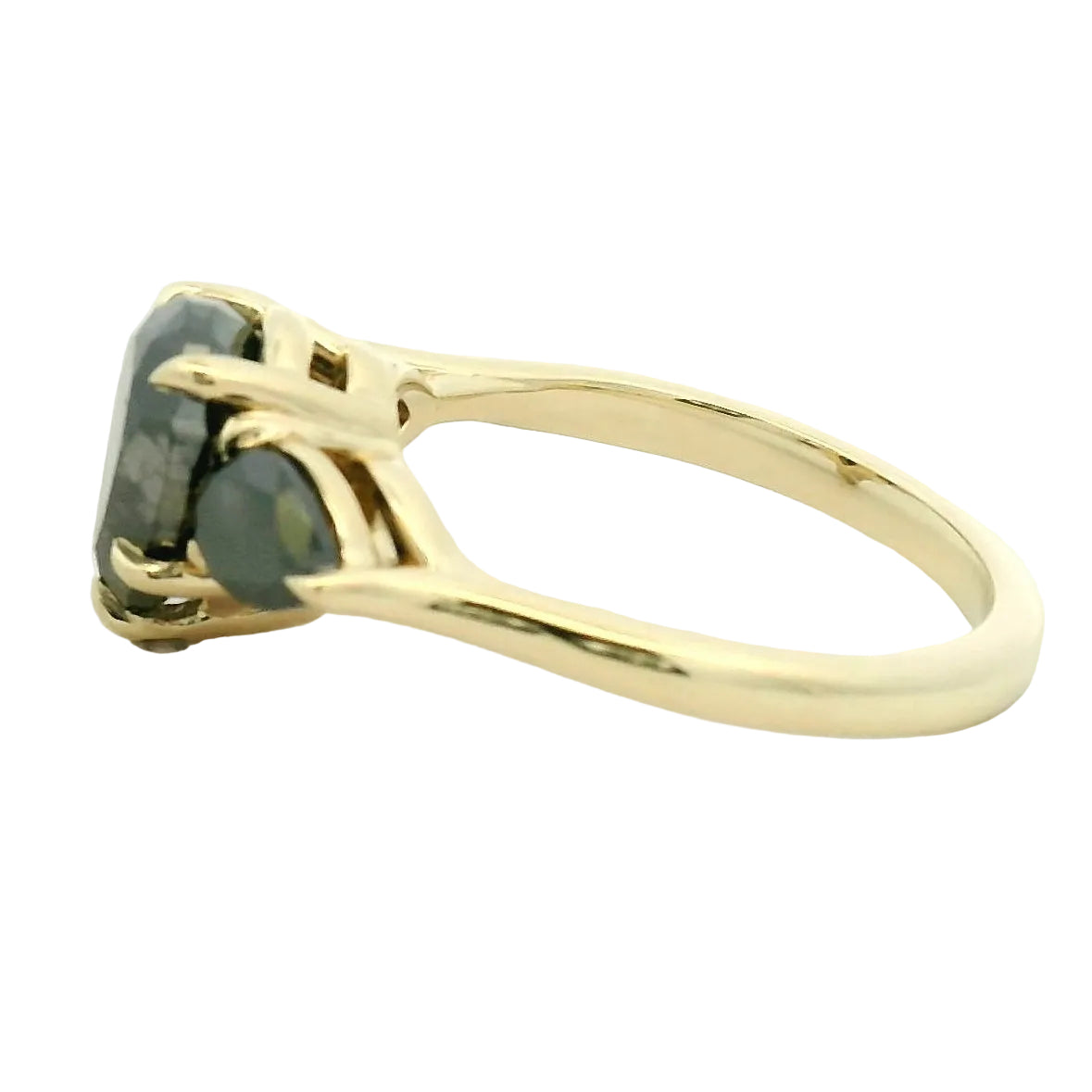 Fancy Black Diamond Three-Stone Ring in Yellow Gold