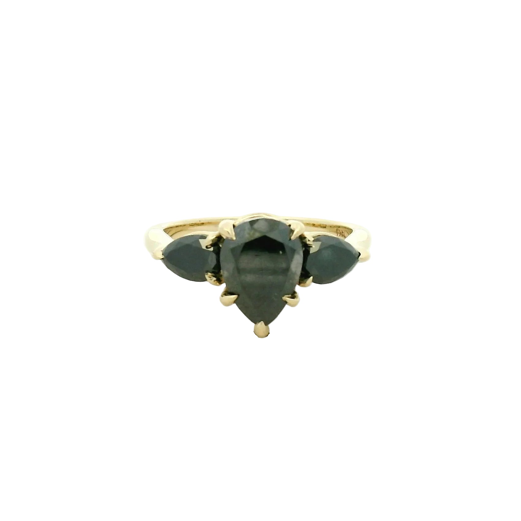 Fancy Black Diamond Three-Stone Ring in Yellow Gold