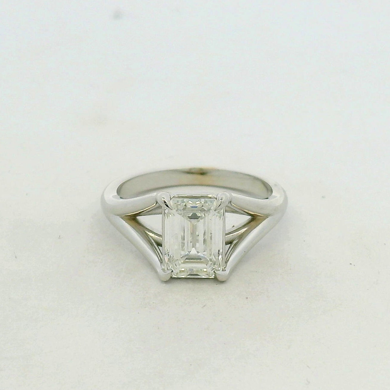 Emerald-Cut Diamond Split-Shank Solitaire Ring in White Gold