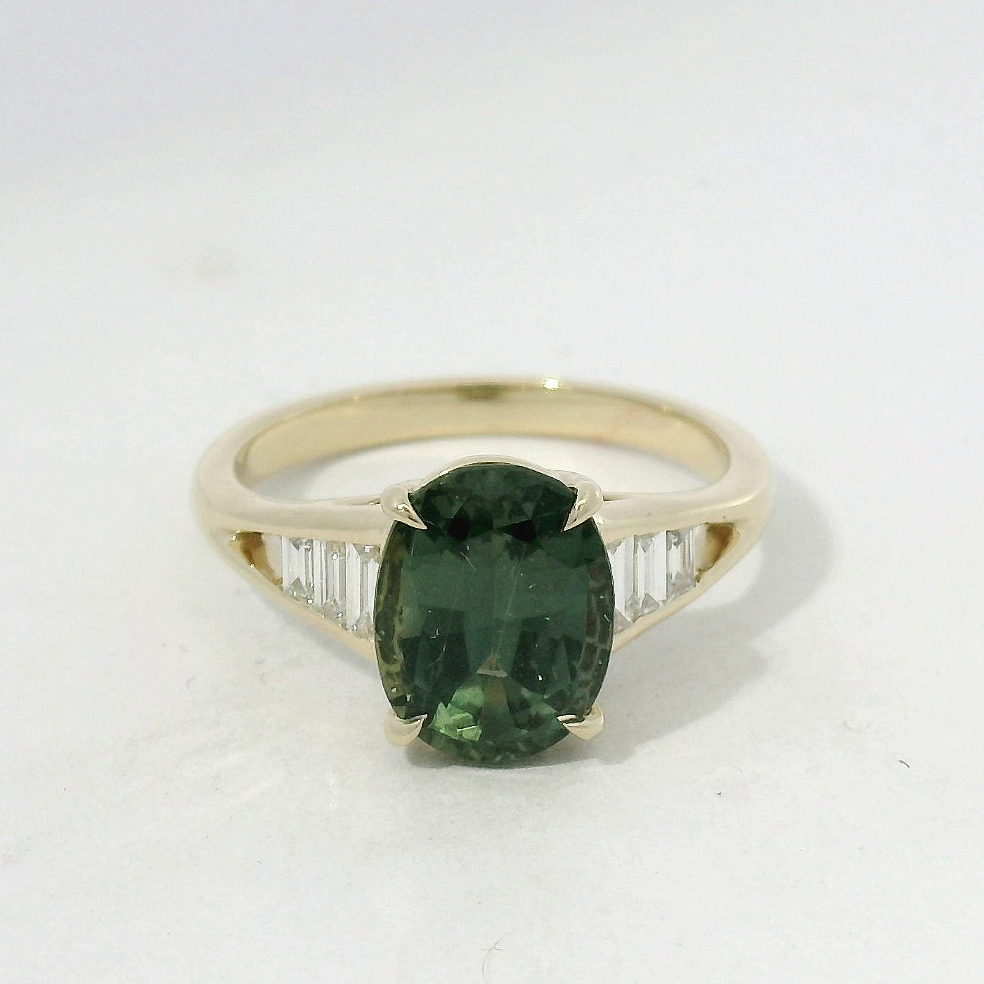 Yellow Gold Forest Green Sapphire Multistone Ring