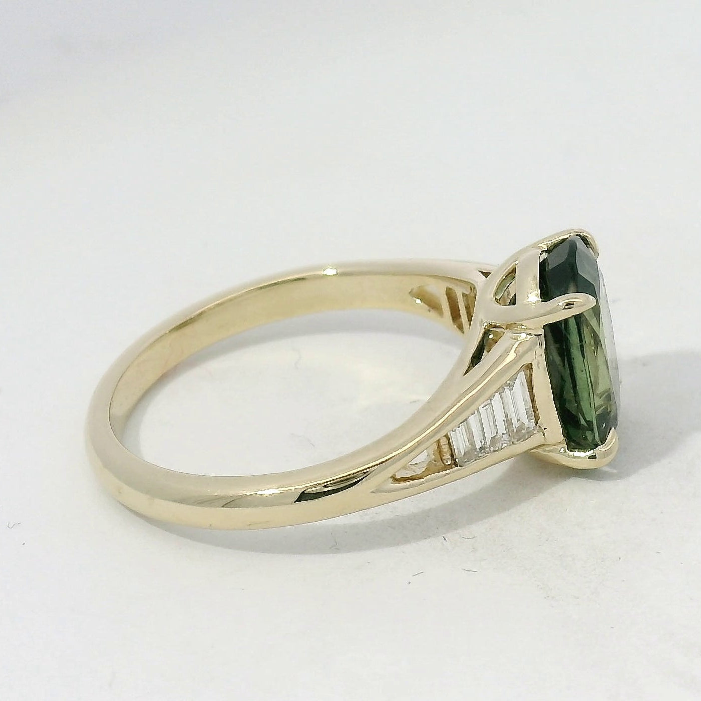 Yellow Gold Forest Green Sapphire Multistone Ring