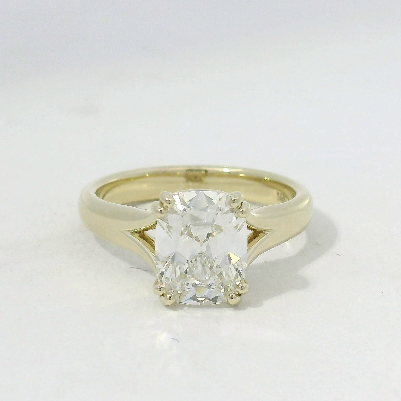 Yellow Gold Split Shank Cushion Diamond Solitaire Ring