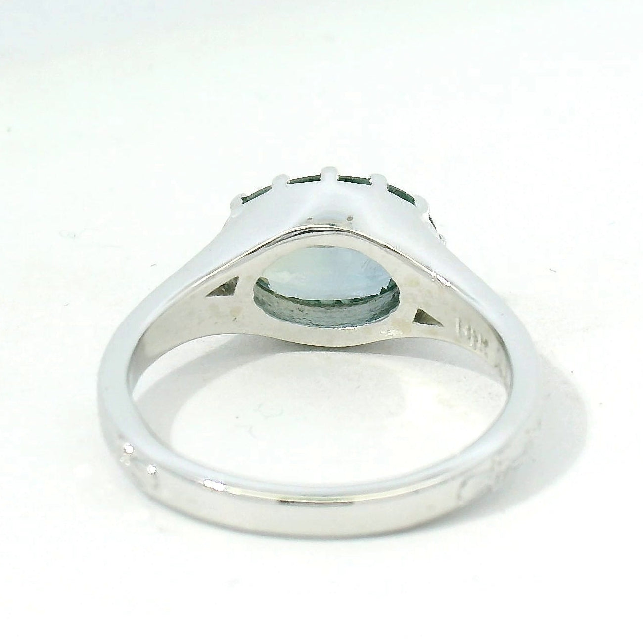 Mint Green Sapphire Solitaire Ring with Engraved White Gold Band