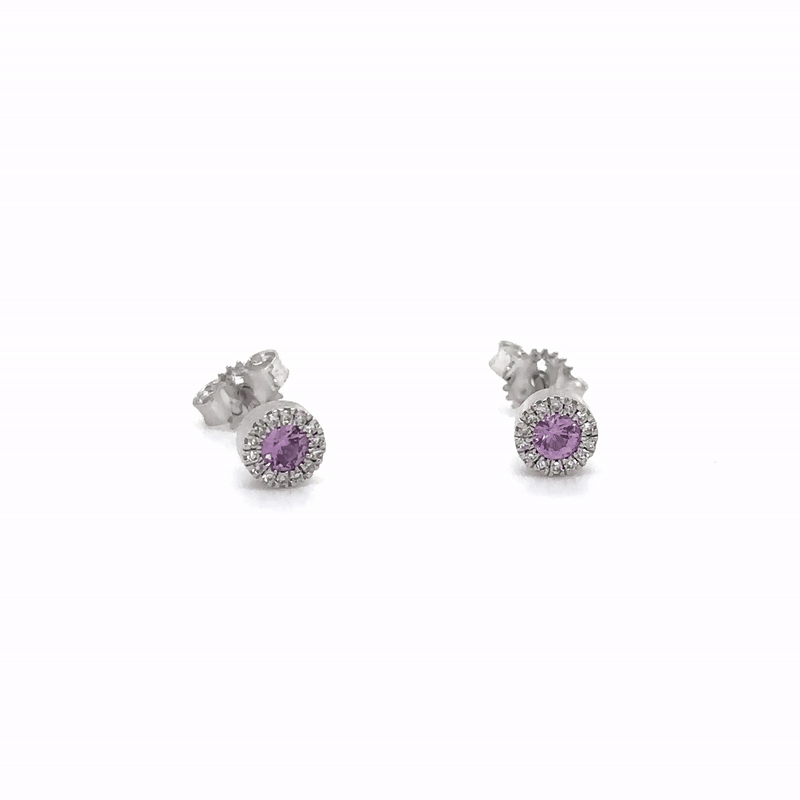 14K WHITE GOLD PINK SAPPHIRE AND DIAMOND EARRING