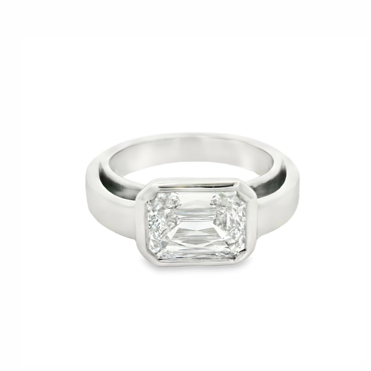 14K White Gold Bezel Set Criss Cut Engagement Ring