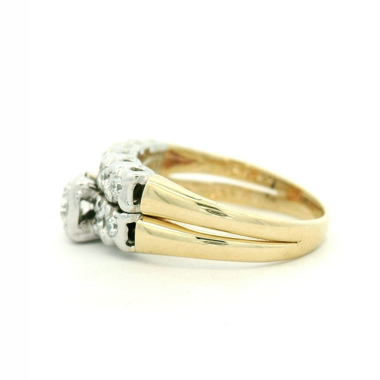 14K Two Tone Wedding set Yellow Gold Multistone Ring with Round Cut Diamonds