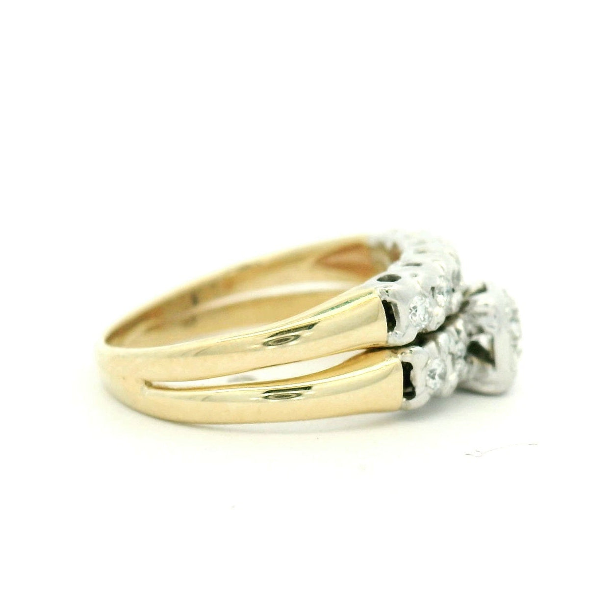 14K Two Tone Wedding set Yellow Gold Multistone Ring with Round Cut Diamonds