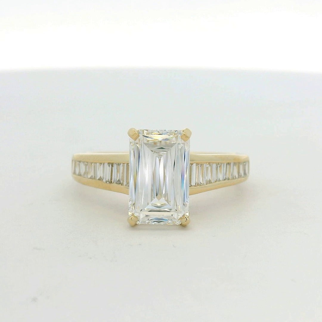 14KT Yellow Gold Channel Set Engagement Ring Crisscut Center