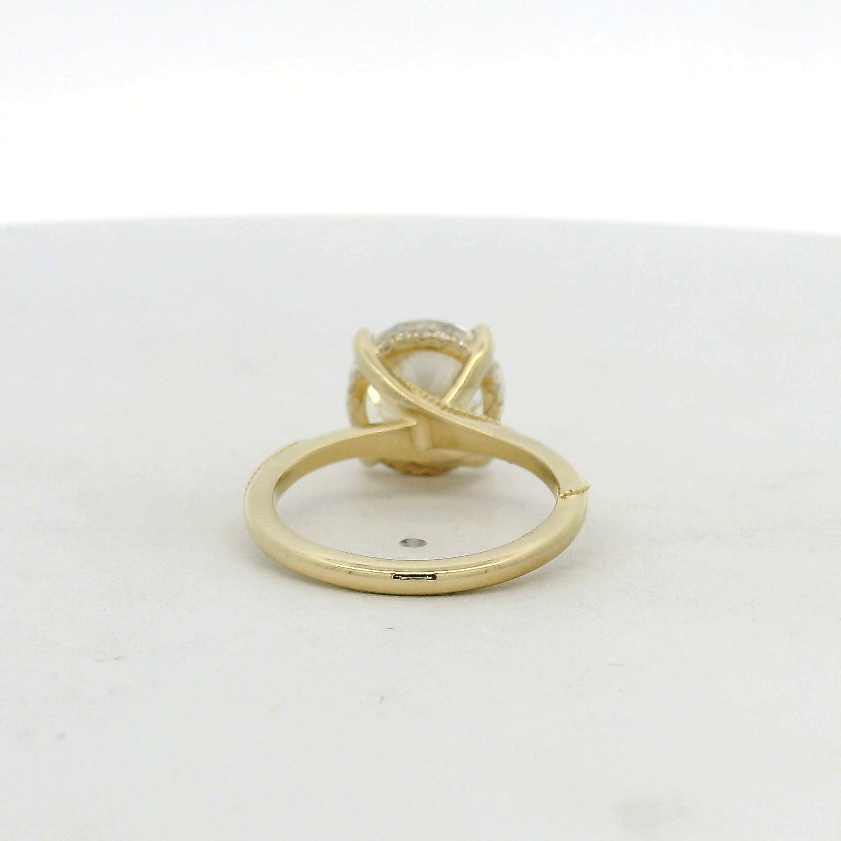 Yellow Gold Round Diamond Solitaire Ring with Milgrain Shoulders
