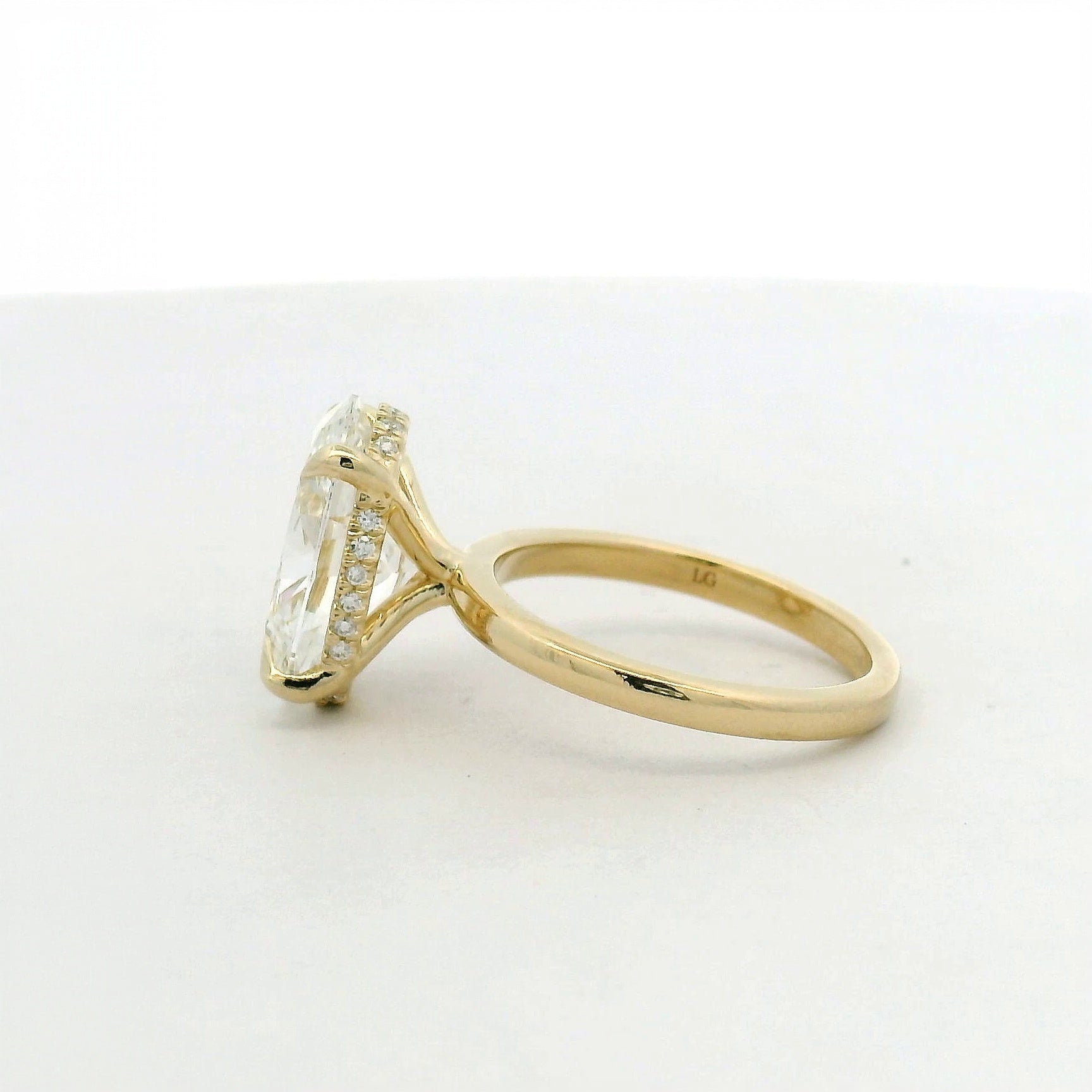 14KT yellow gold Oval LG Diamond Solitaire Hidden Halo Ring