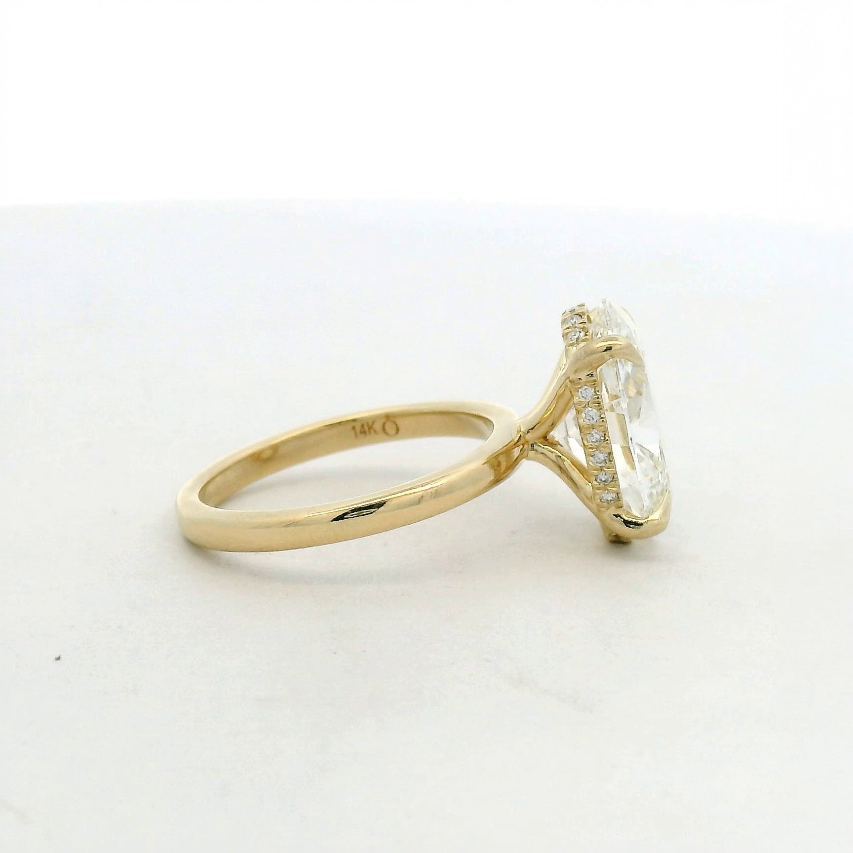 14KT yellow gold Oval LG Diamond Solitaire Hidden Halo Ring