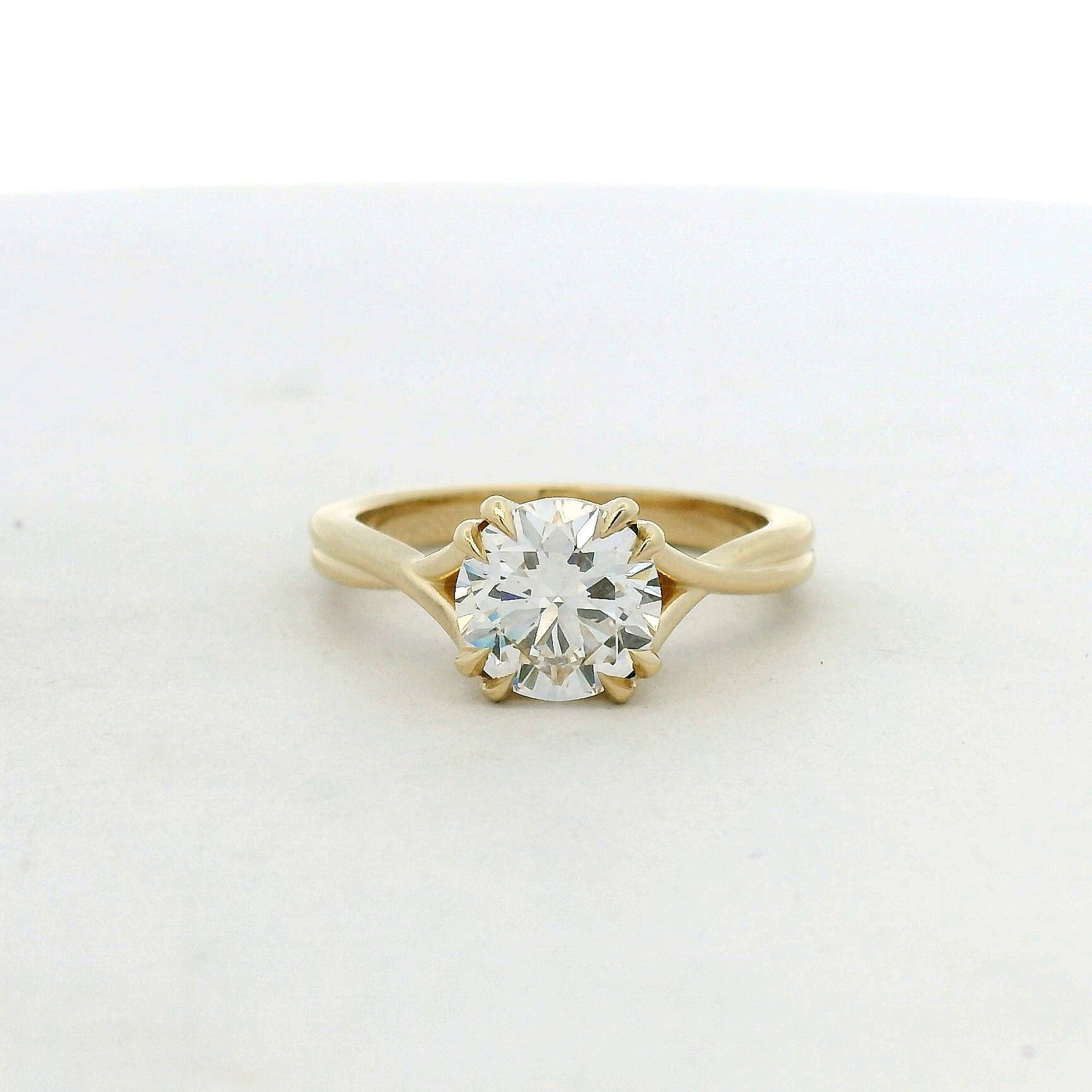 14KT Yellow Gold Split Shank double prong lab grown Diamond Solitaire Ring