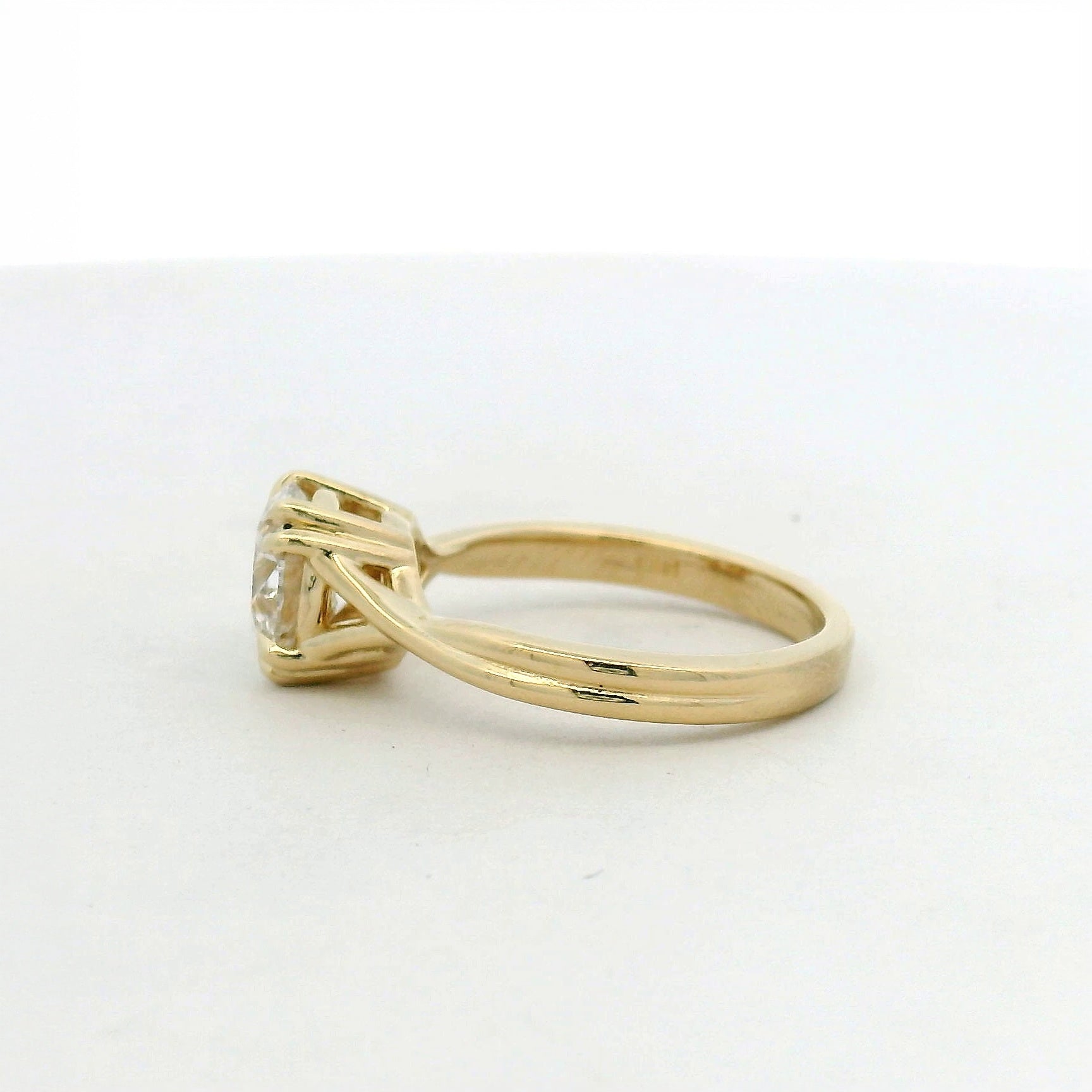 14KT Yellow Gold Split Shank double prong lab grown Diamond Solitaire Ring