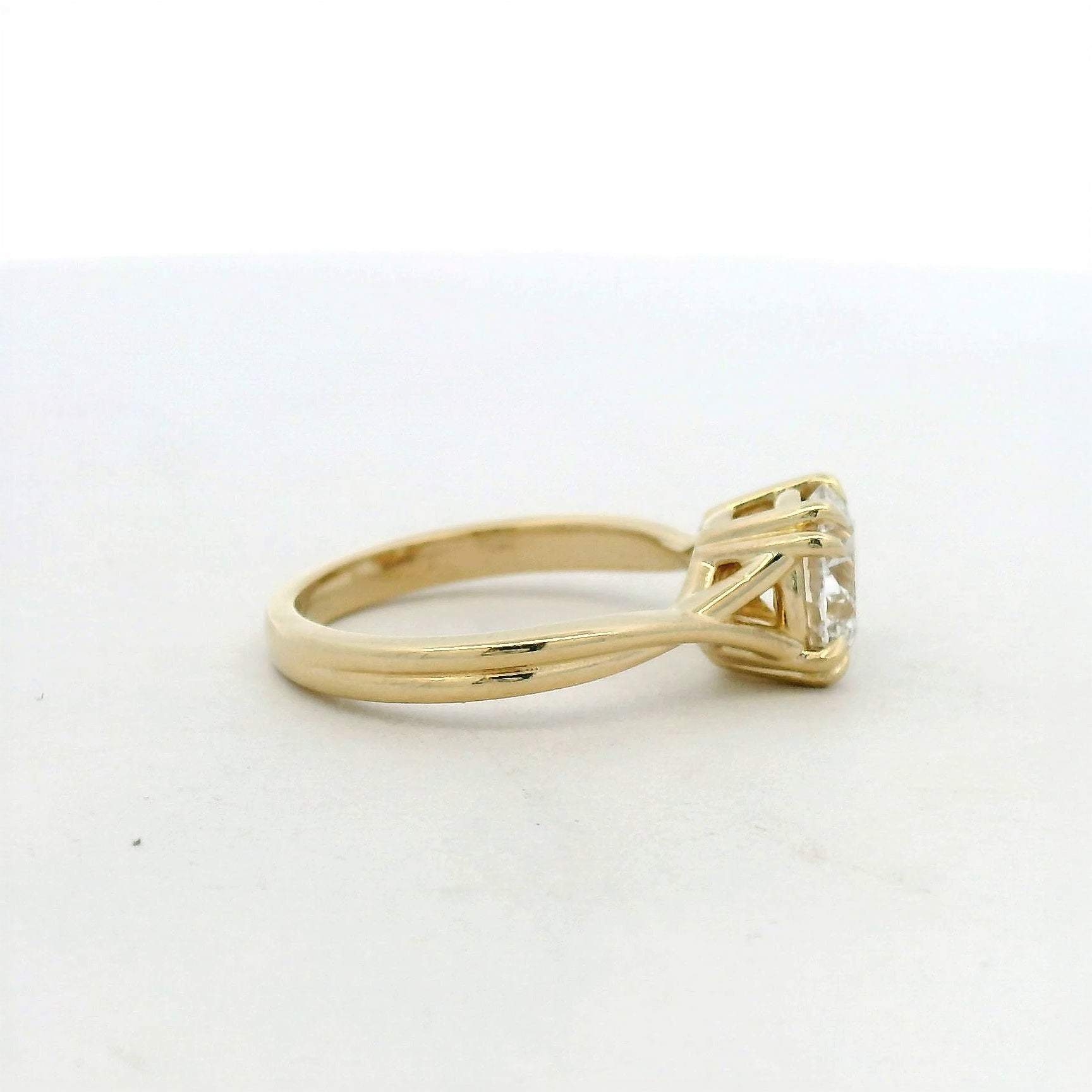 14KT Yellow Gold Split Shank double prong lab grown Diamond Solitaire Ring