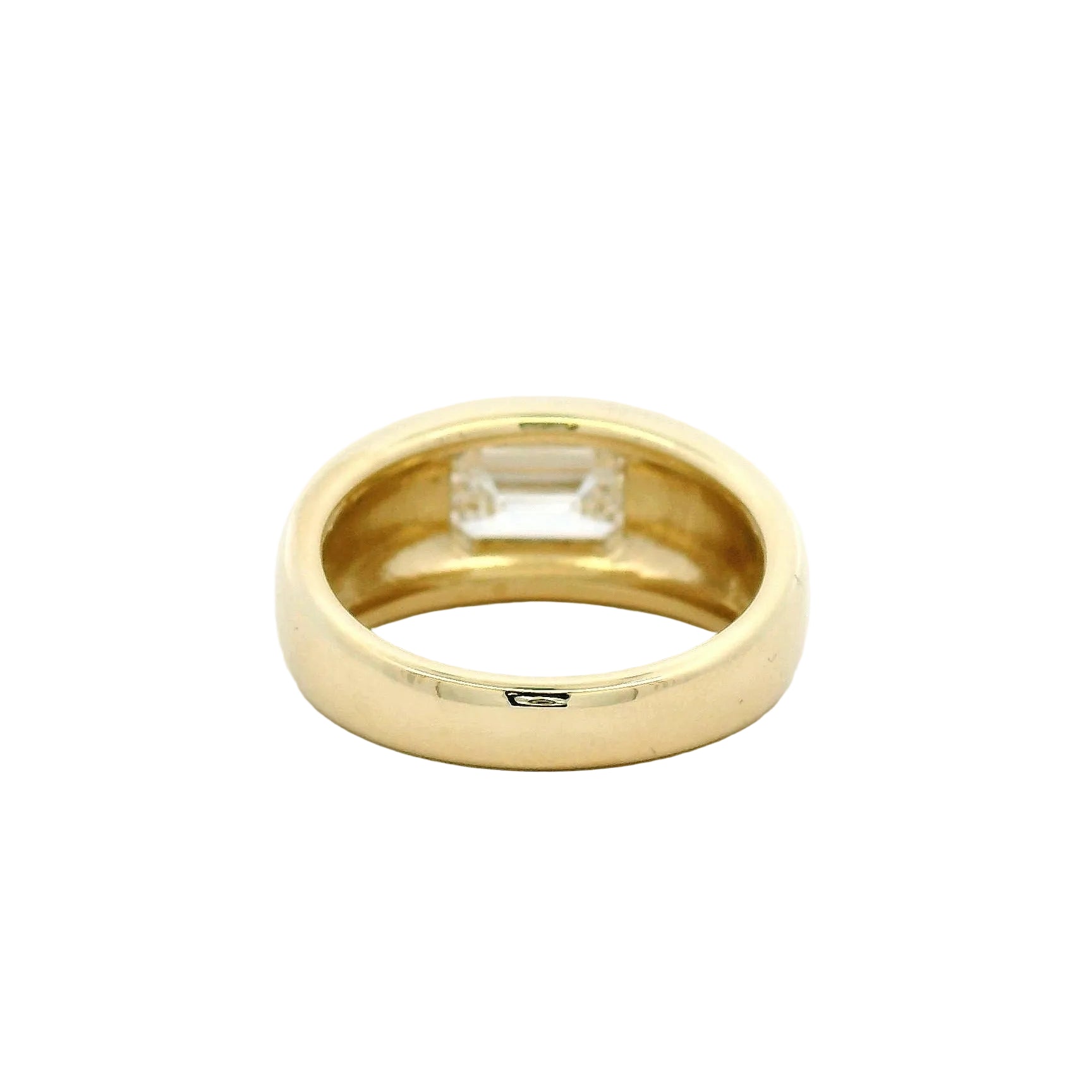 14KT yellow gold east west emerald cut diamond wide engagement ring