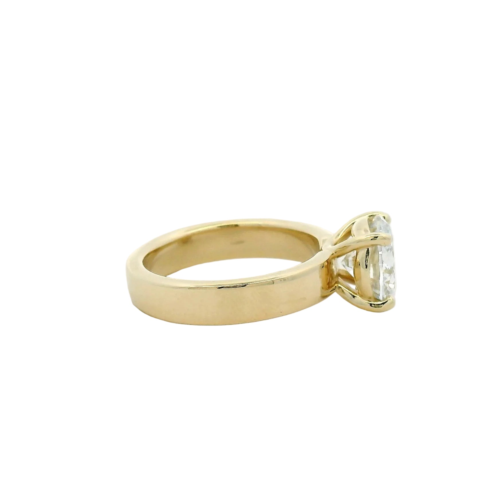 14KT yellow gold round solitaire wide band engagement ring