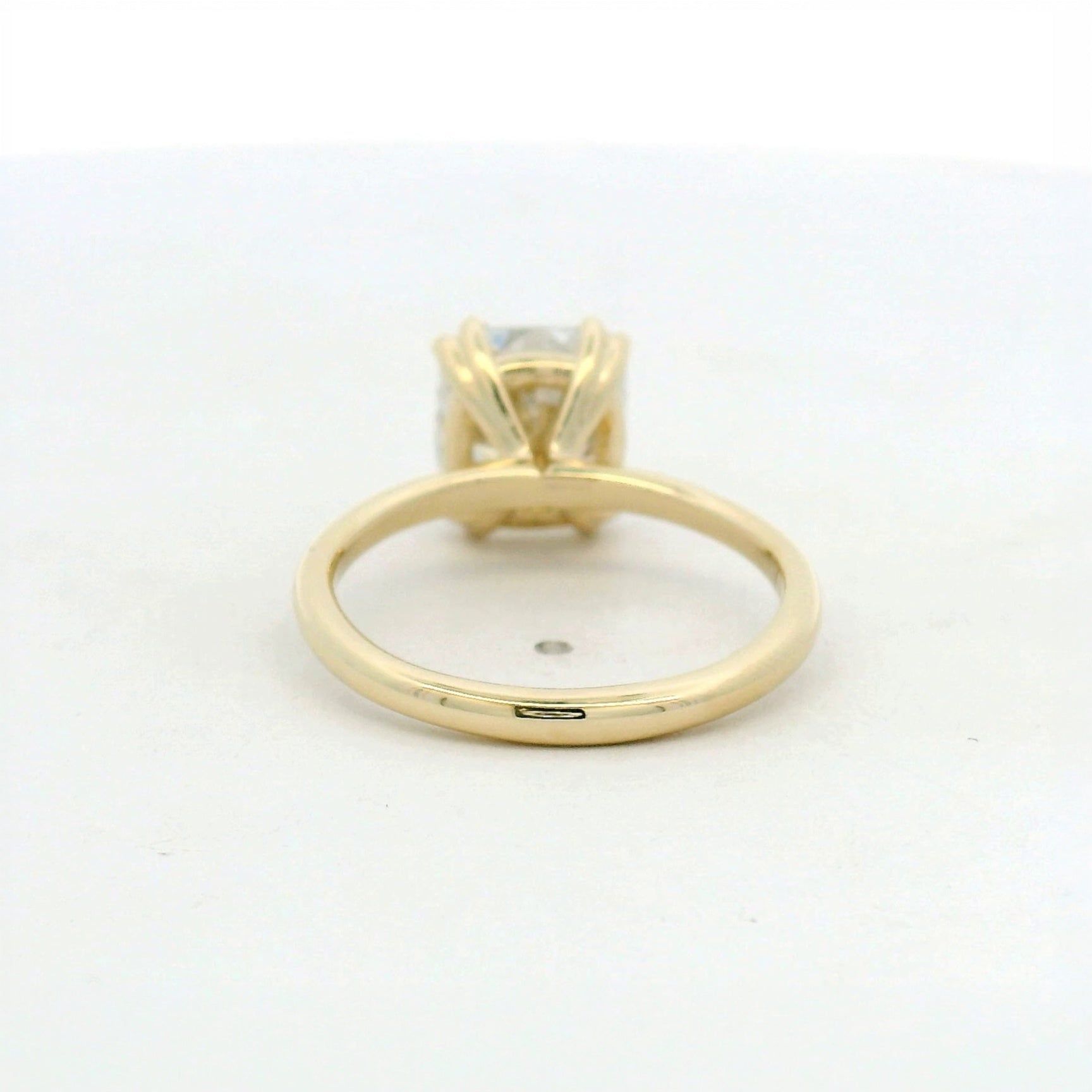 14KT yellow gold double claw prong solitaire cushion engagement ring