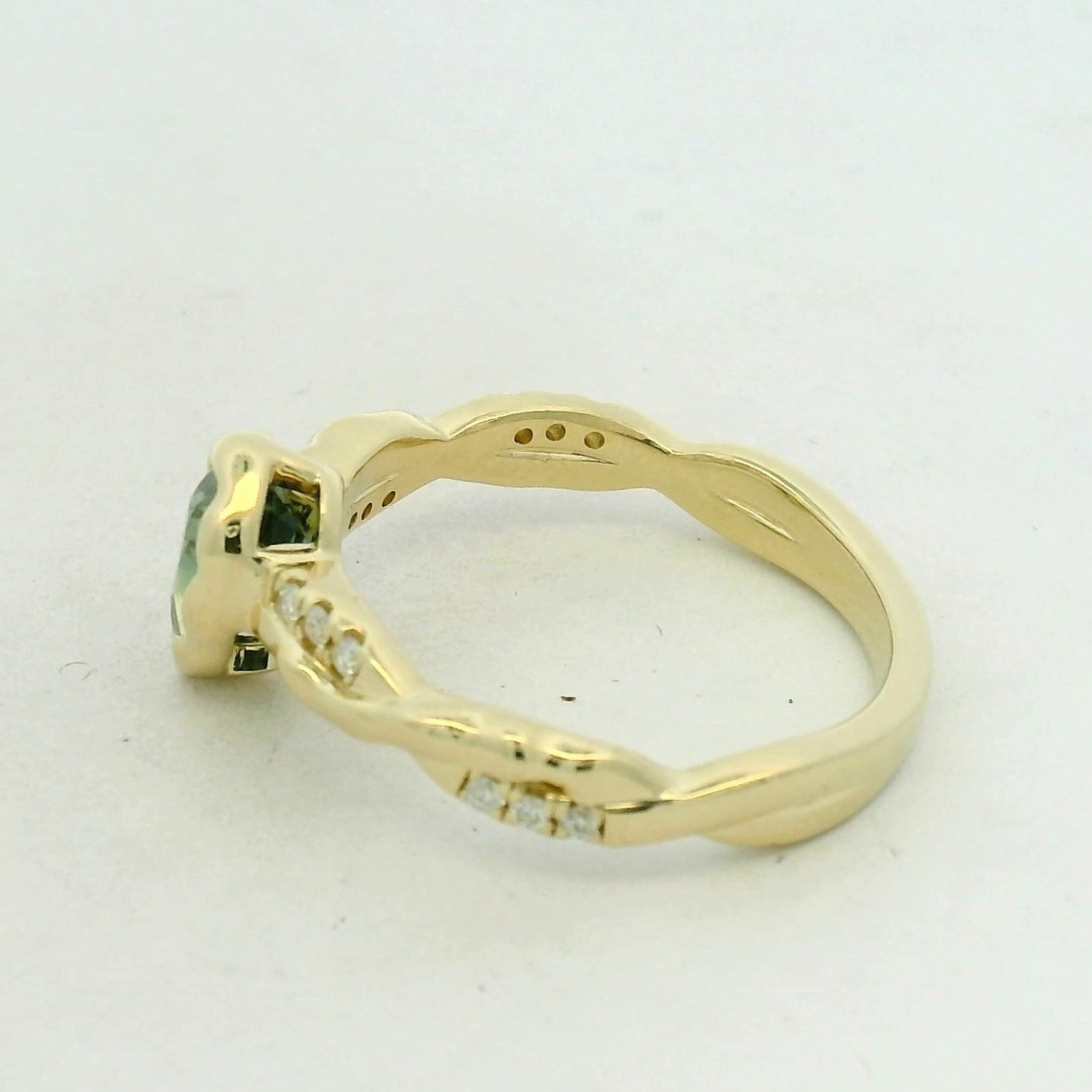 Green Tourmaline Bezel Solitaire Ring in Yellow Gold