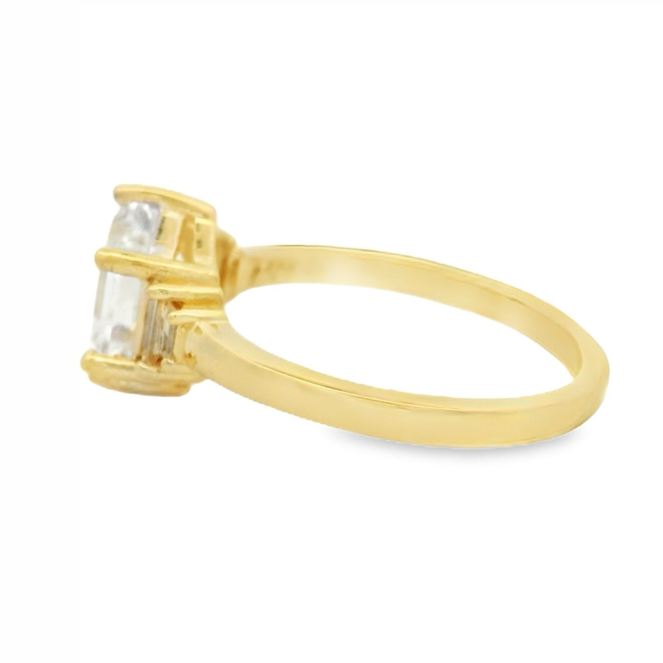 14K Yellow Gold Hexagon and Baguette Lab Grown Diamond Ring