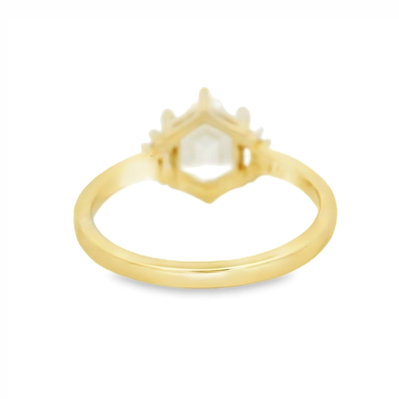 14K Yellow Gold Hexagon and Baguette Lab Grown Diamond Ring