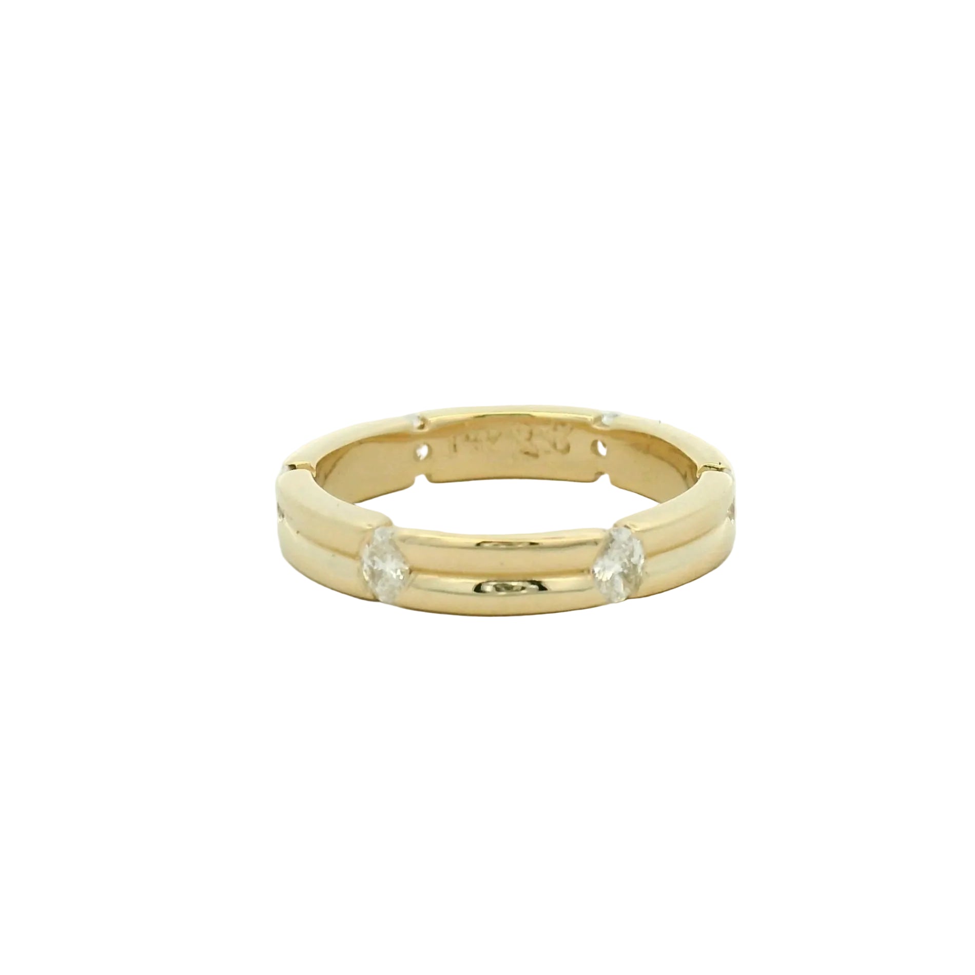 14k yellow gold double band w/ intermitten flush set diamonds