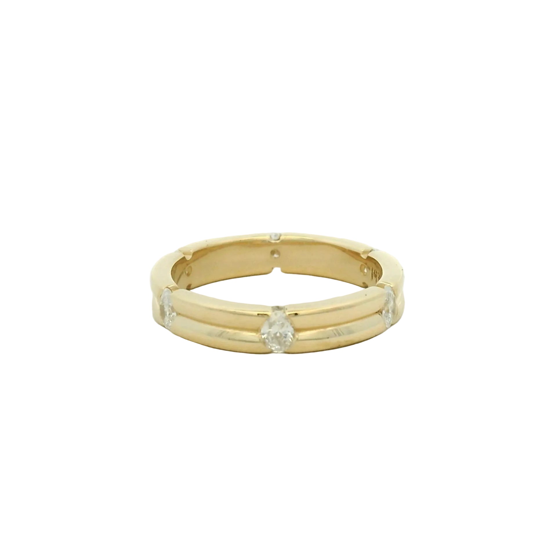 14k yellow gold double band w/ intermitten flush set diamonds