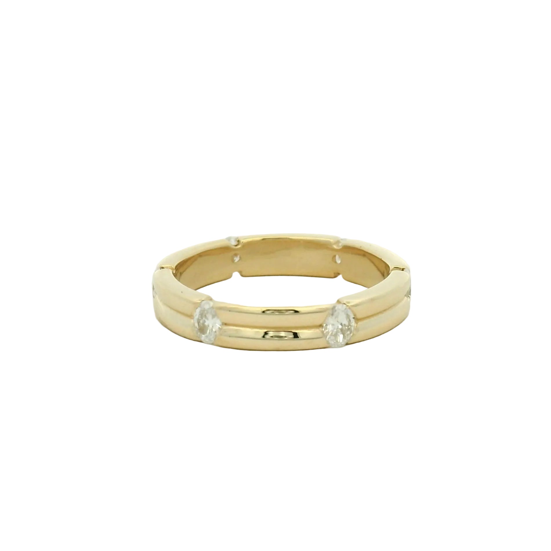 14k yellow gold double band w/ intermitten flush set diamonds