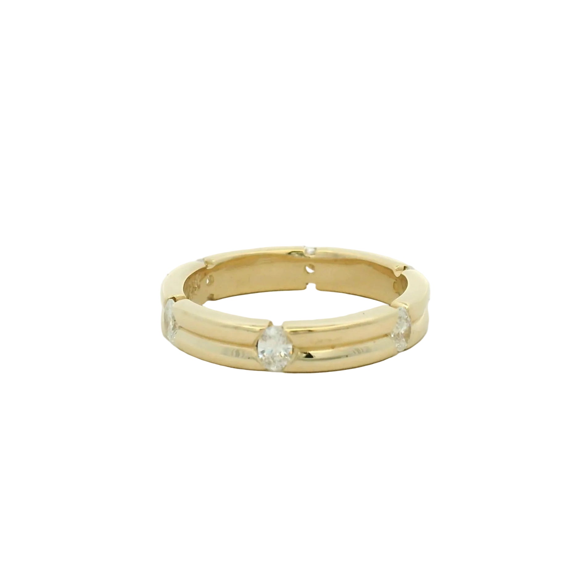 14k yellow gold double band w/ intermitten flush set diamonds