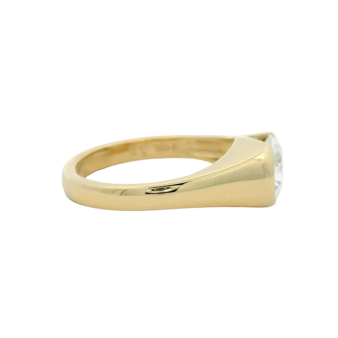 14KT yellow gold half bezel east-west pear diamond engagement ring