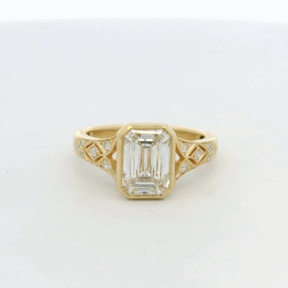 14k Yellow Gold Emerald Cut Engagement Ring