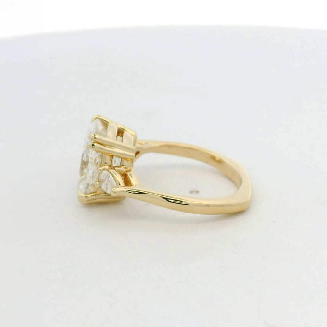 14KT Yellow Gold Three Stone Cushion Pear Engagement Ring