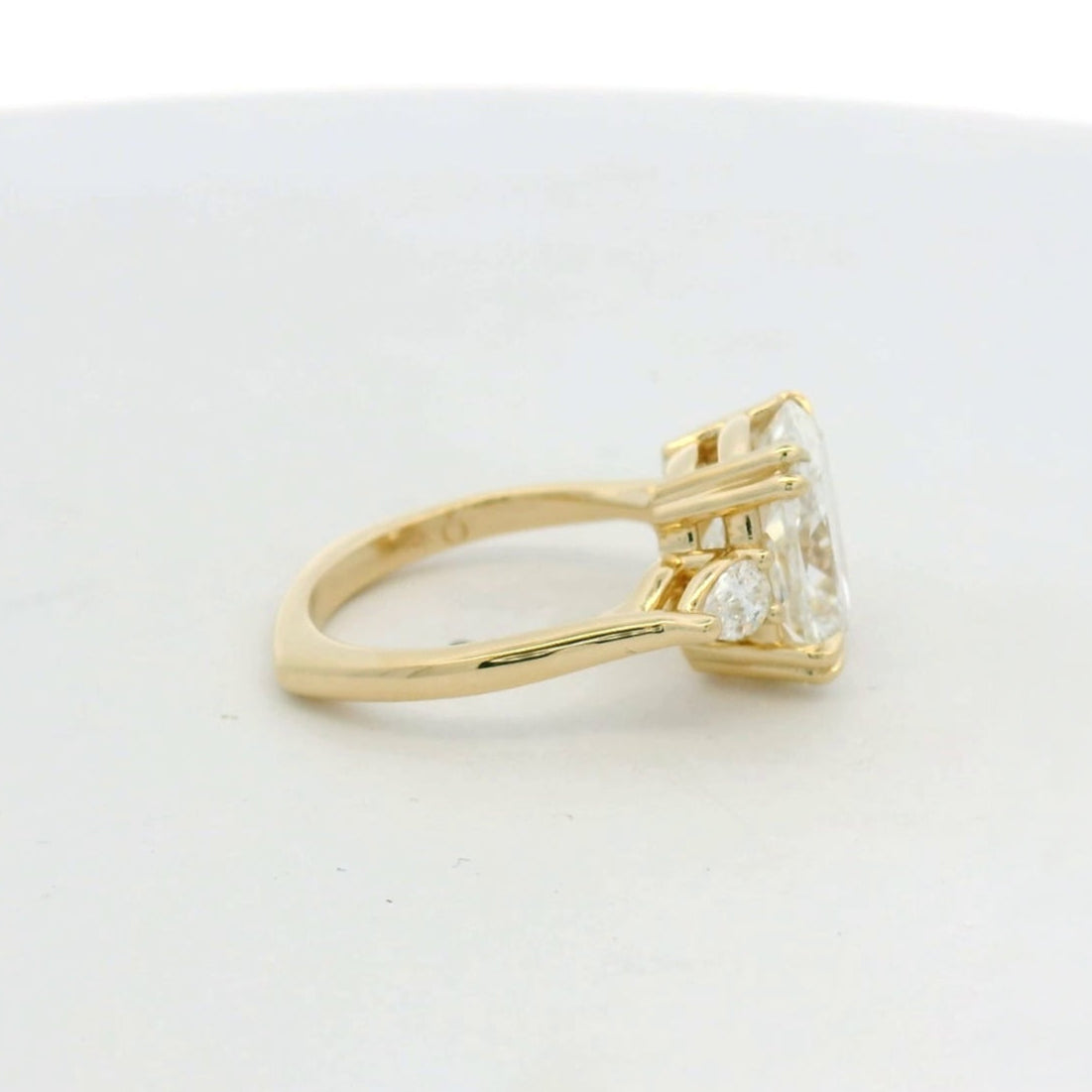 14KT Yellow Gold Three Stone Cushion Pear Engagement Ring