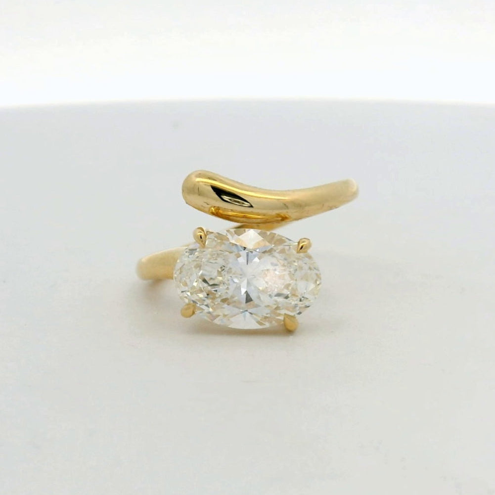 14KT Yellow gold open Asymmetrical Oval Engagement Ring